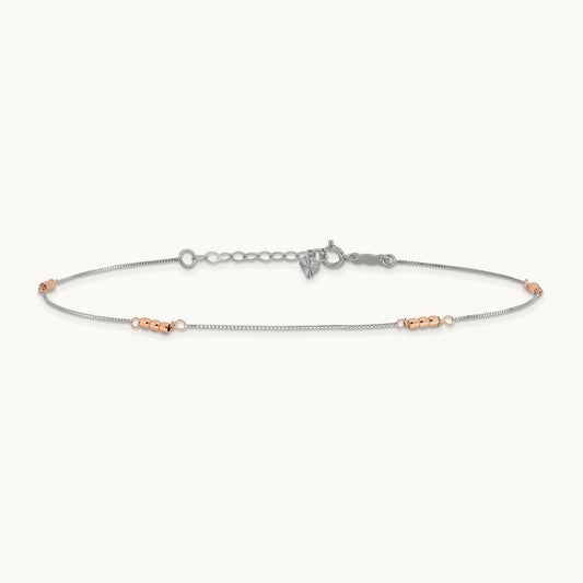 Mirror Beaded 9in Plus 1in ext. Anklet, 14K Two-tone