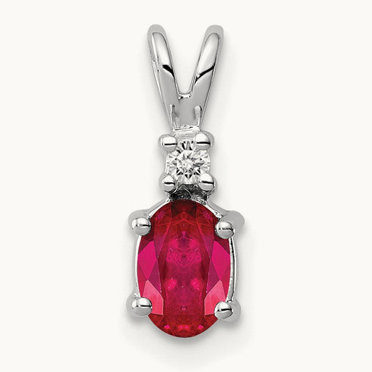 6x4mm Oval Ruby AA Diamond pendant, 14K White Gold