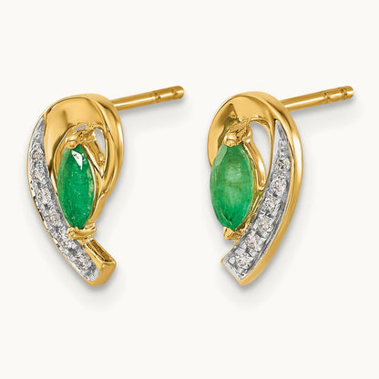 1/20Ct Diamond and Emerald Earrings — 14K Yellow Gold