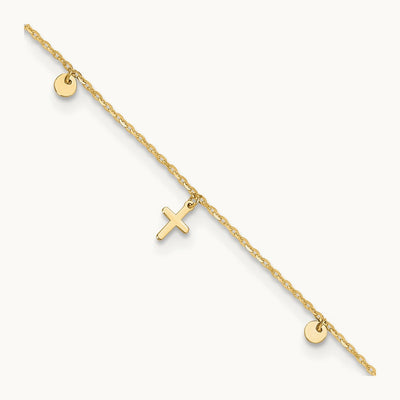 Polished Crosses 9in Plus 2in ext. Anklet, 14K