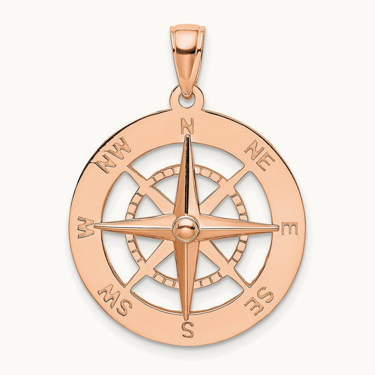 Nautical Compass Pendant, 14K Rose Gold