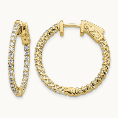Diamond Round Hoop w/Safety Clasp Earrings, 14K