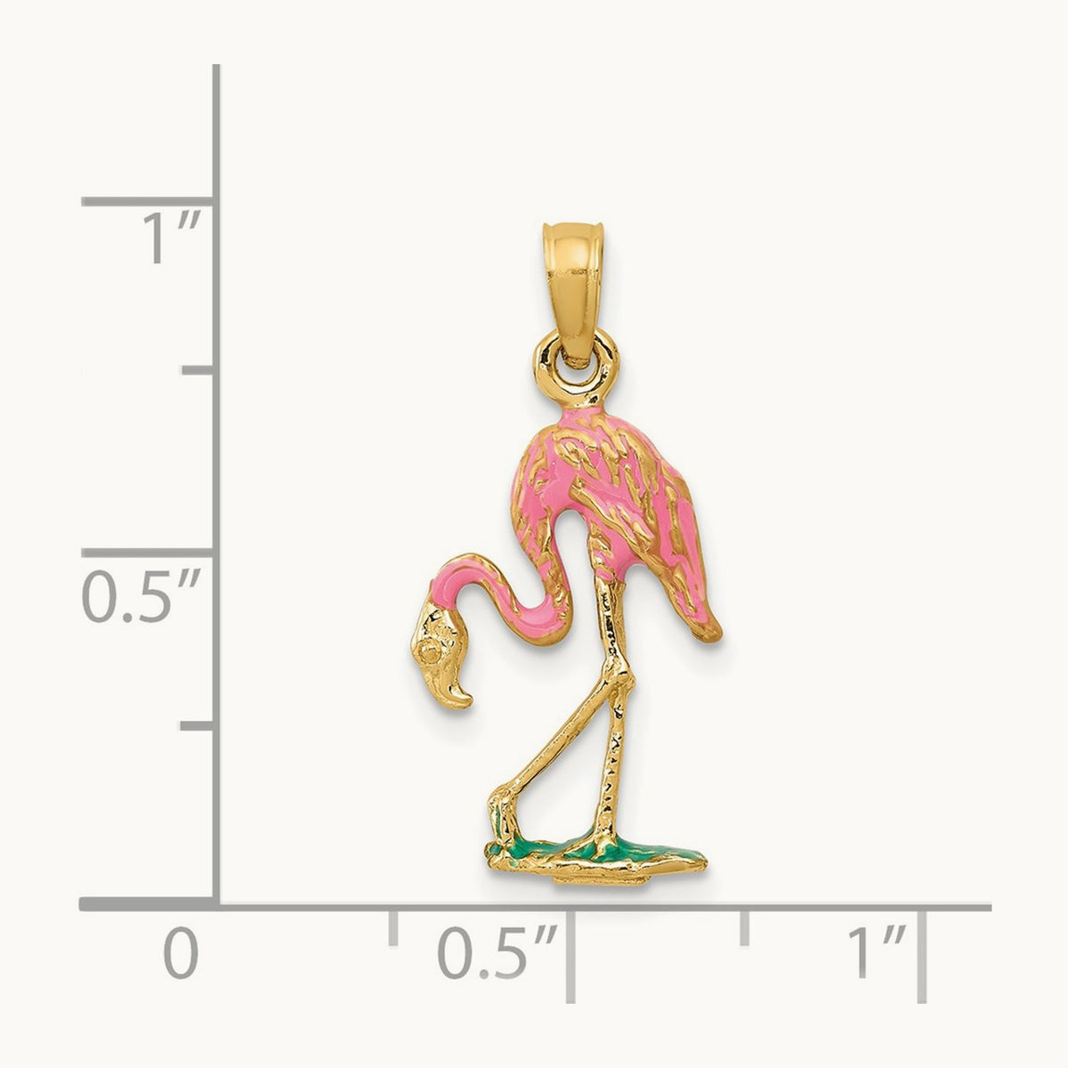 Enameled Flamingo Pendant, 14K