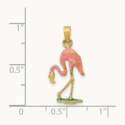 Enameled Flamingo Pendant, 14K