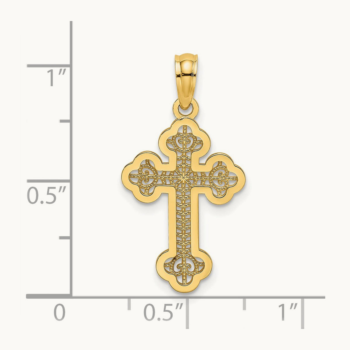 Lace Center Budded Cross Charm, 14K