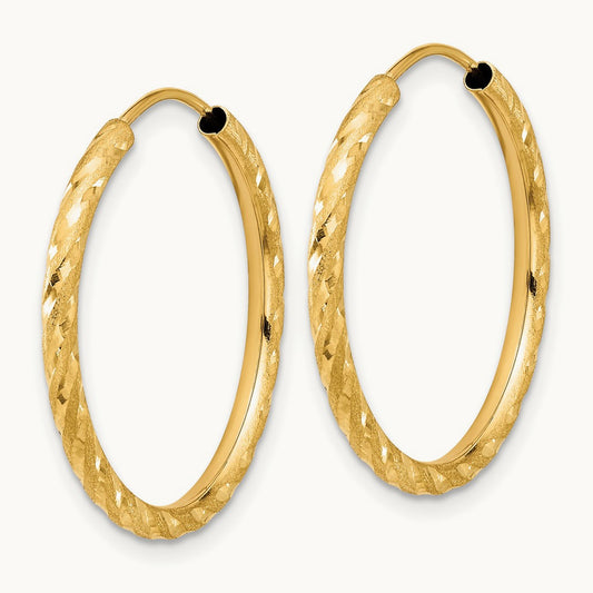 Polished and Satin D/C Endless Hoop Earrings, 2.00mm, 14K