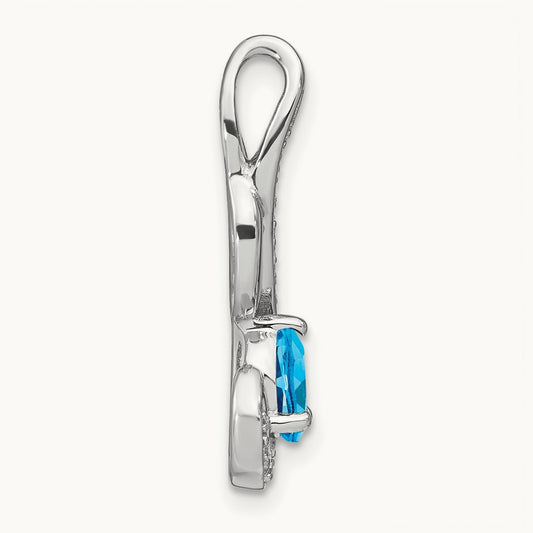 Blue Topaz and Diamond Swirl Pendant, 14K White Gold