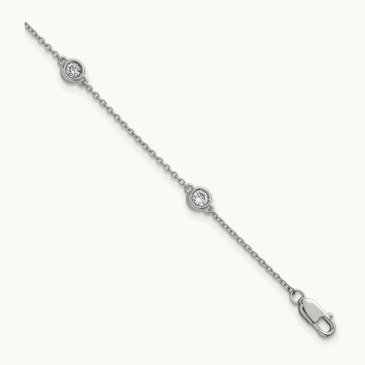 Diamond Station Cable Bracelet — 14K White Gold
