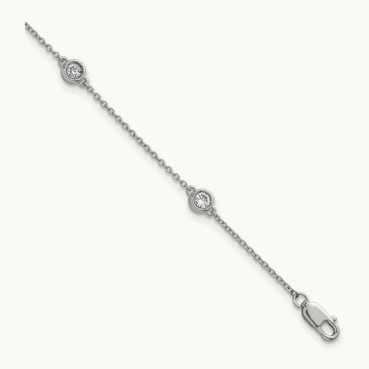 Diamond Station Cable Bracelet — 14K White Gold