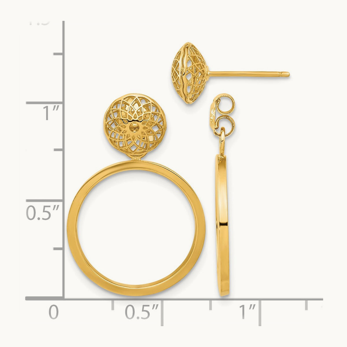 Polished Cut Out Hollow Dangle Circle Post Earrings, 14K