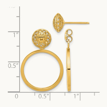 Polished Cut Out Hollow Dangle Circle Post Earrings, 14K