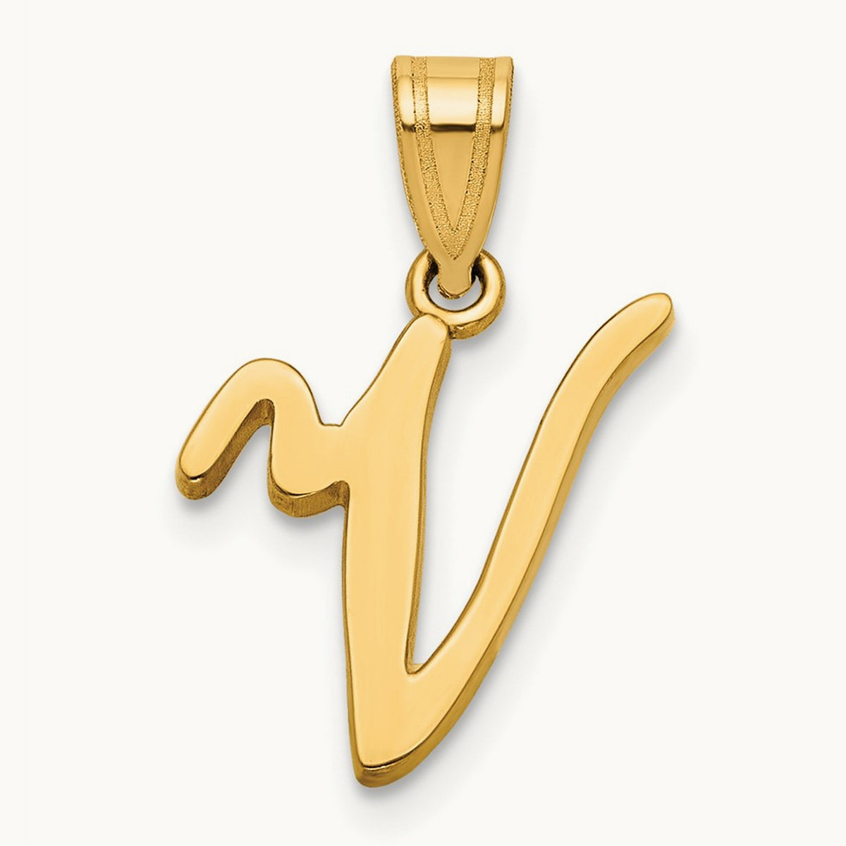 Script Letter V Initial Pendant, 14K Yellow Gold
