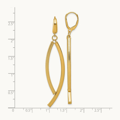 Polished and Textured Dangle Bar Leverback Earrings, 14K