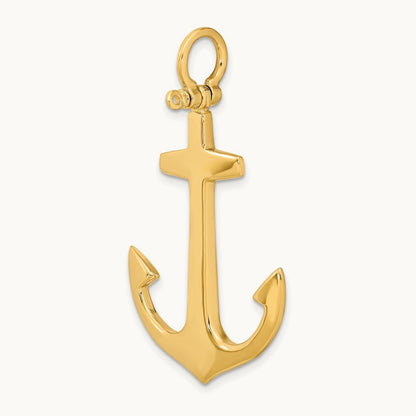 3-D Polished Large Anchor with Shackle Bail Charm — 14K Yellow Gold