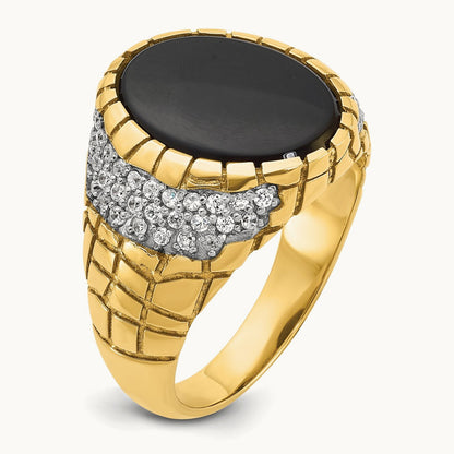 IBGoodman Men's Onyx and Diamond Nugget Complete Ring, 14K
