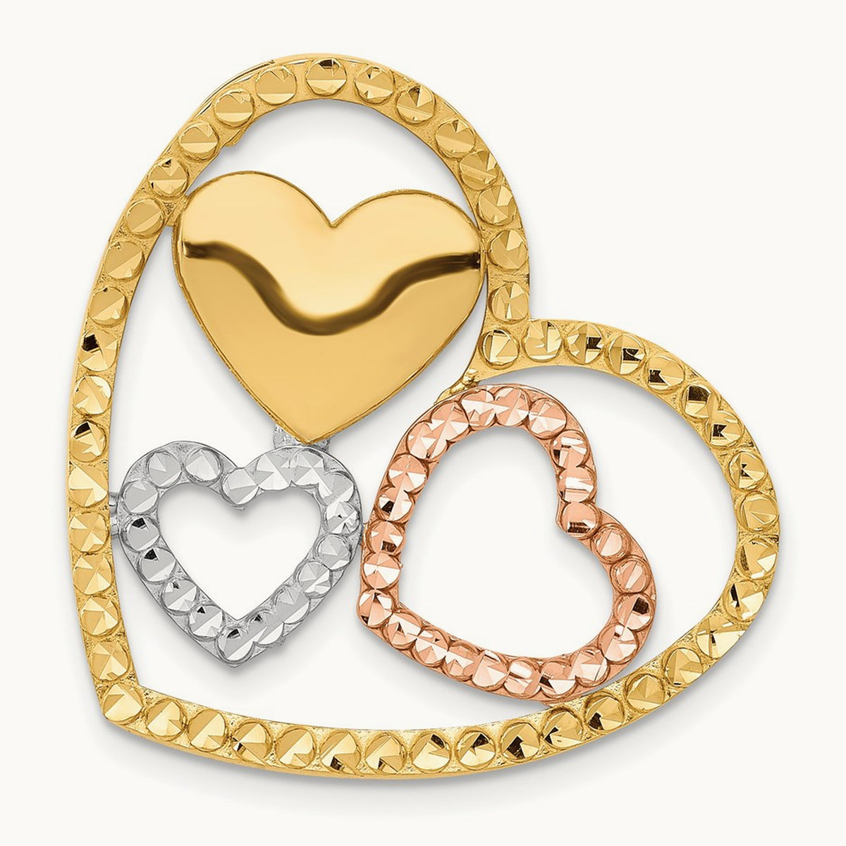 & Rose Gold w/Rhodium Heart Chain Slide, 14K Yellow