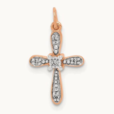 Diamond Cross Charm — 14K Rose Gold