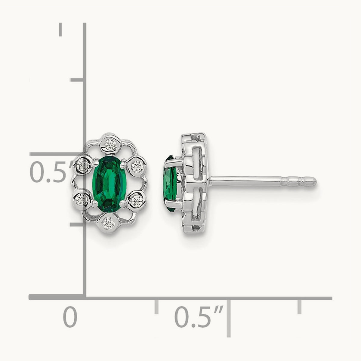 Created Emerald Post Earrings, 0.05 ct tw Lab-Grown Diamond