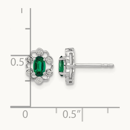 Created Emerald Post Earrings, 0.05 ct tw Lab-Grown Diamond