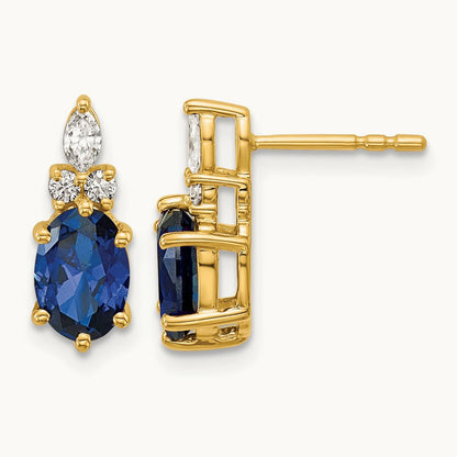 Diamond and Lab Created Sapphire Post Earrings, 14K