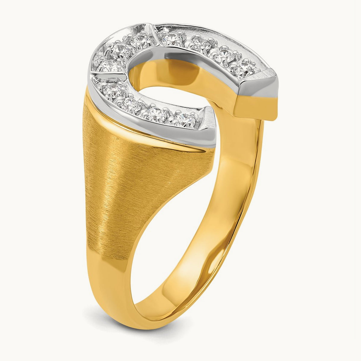IBGoodman Men's Satin Horseshoe Diamond Complete Ring, 14K Two-tone