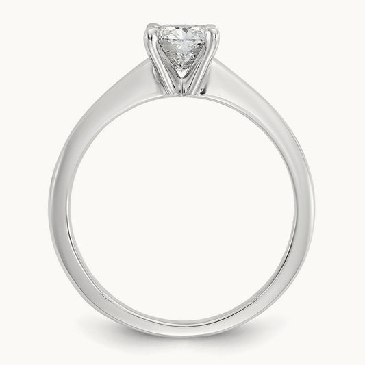 3/4ct Cert Lab Grown Diamond VS+ F+ Cushion Comp Solitaire Eng Ring, 14K White Gold