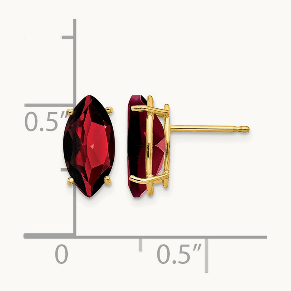 Garnet Marquise Stud Earring, 14K
