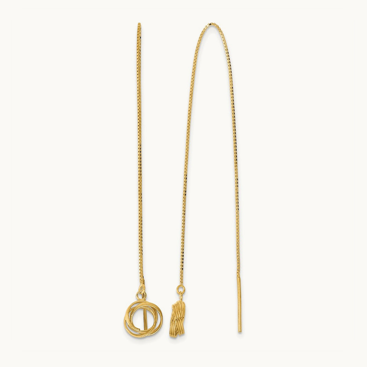 Polished Diamond Cut Box Chain Love Knot Threader Earrings, 14K