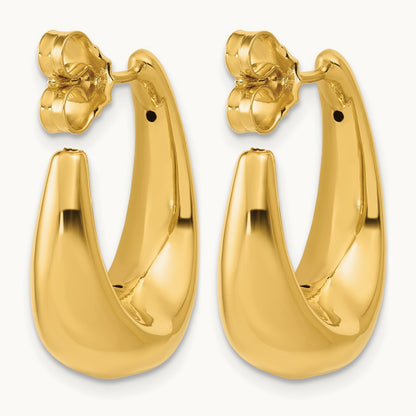 Polished Hollow J-Hoop Post Earrings, 14K — Leslie's