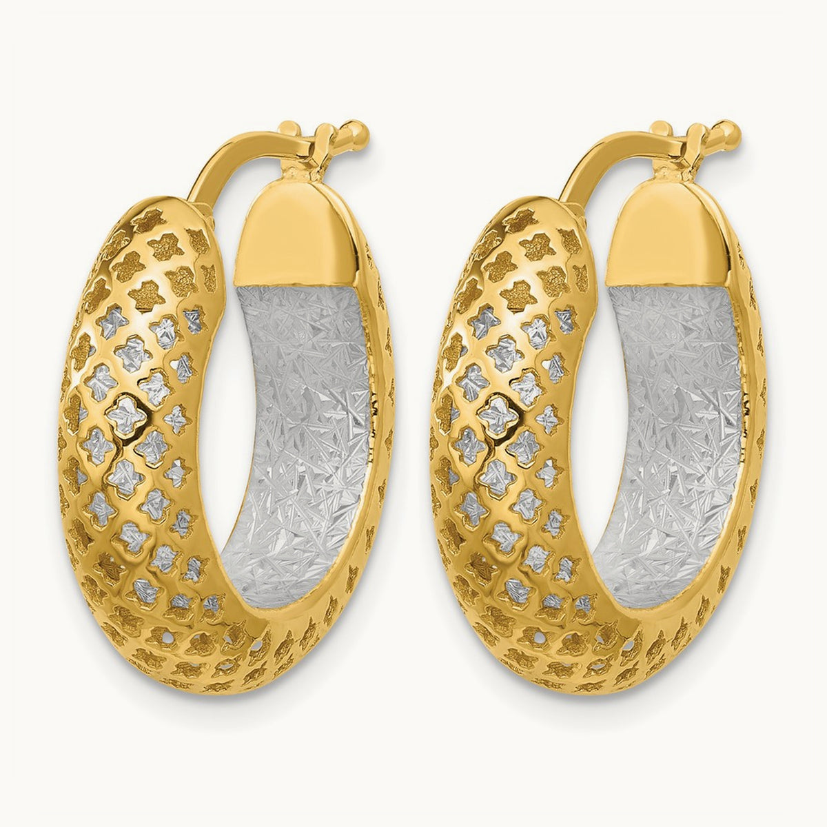 Polished and Diamond-cut Hoop Earrings, 14K Two-tone — Leslie's