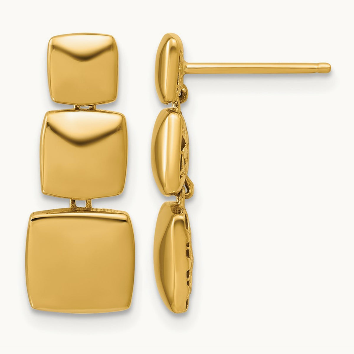 Polished Square Dangle Post Earrings, 14K — Leslie's