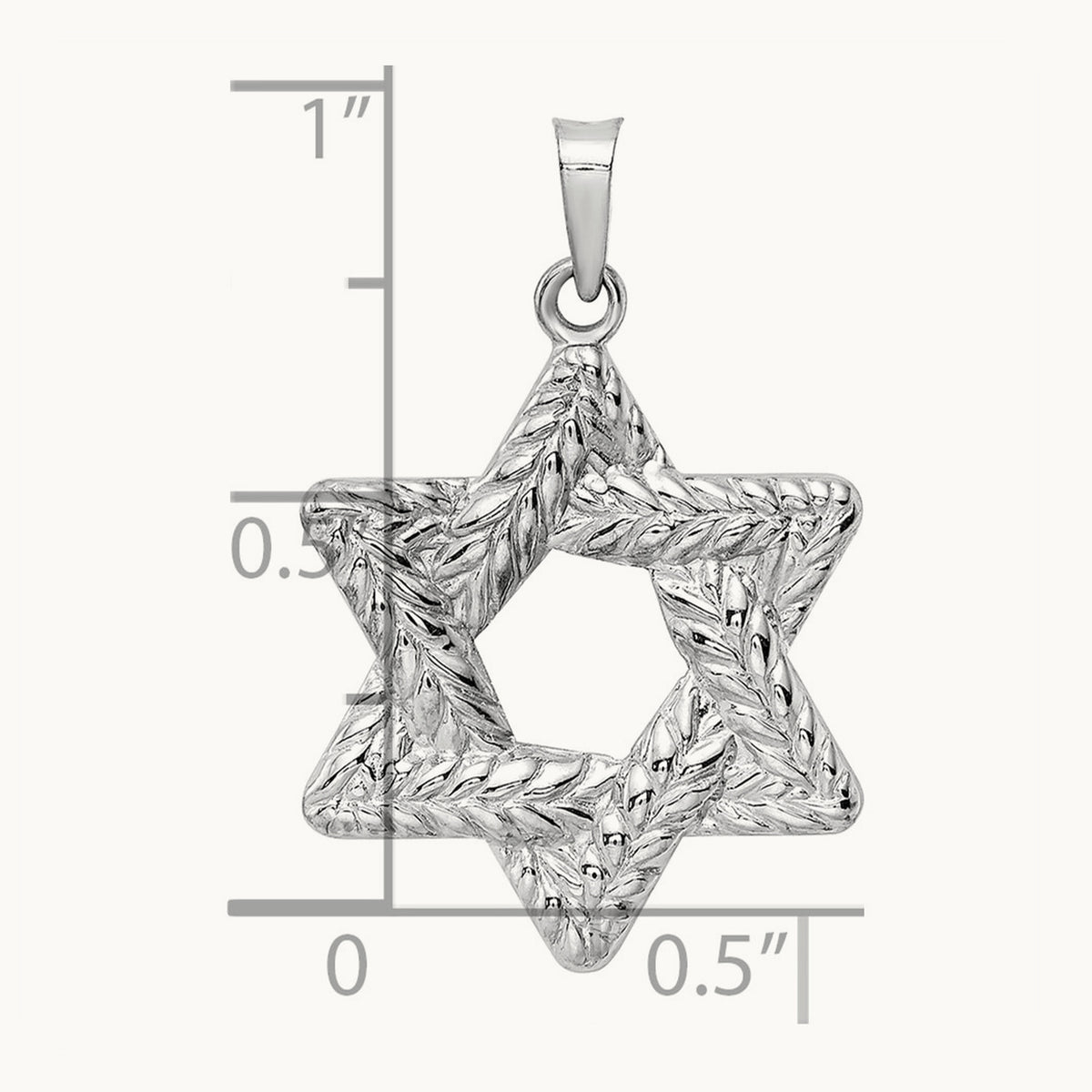Polished and Textured Solid Star of David Pendant — 14K White Gold, 26.55mm
