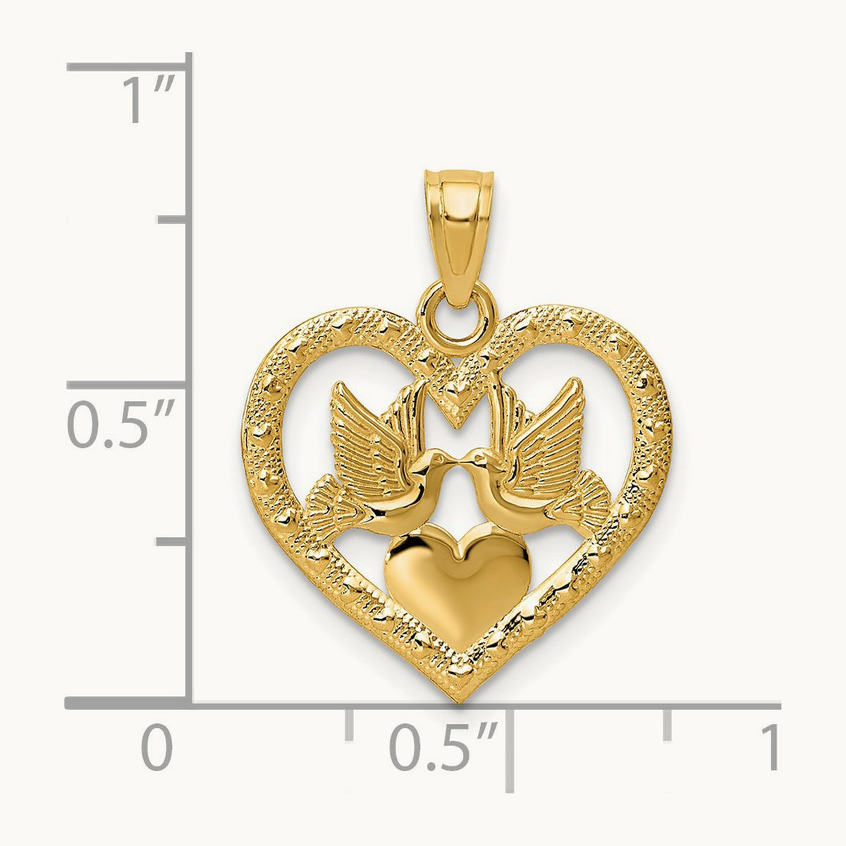 Polished Doves in Heart Pendant, 14K