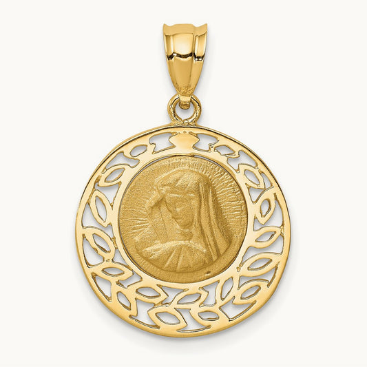 Brushed & Polished Virgin Mary Pendant, 14K