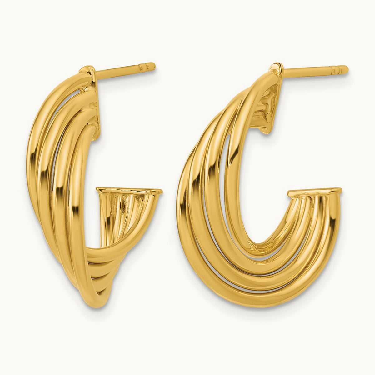 Polished 3-Row Twist J-Hoop Post Earrings — Leslie's