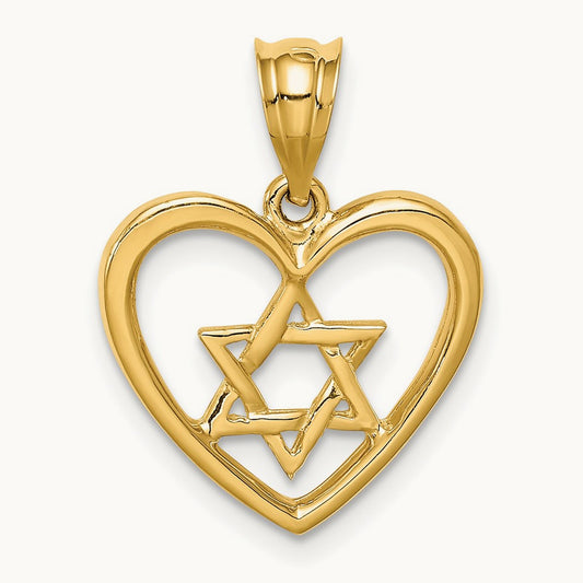 Polished Star of David in Heart Pendant, 14K