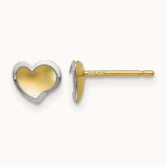 Polished and Satin Heart Post Earrings, 14K Two-tone