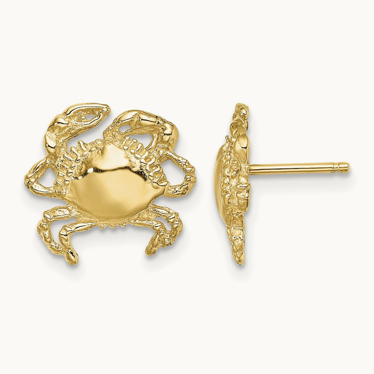 2-D / Polished Crab Post Earrings, 14K