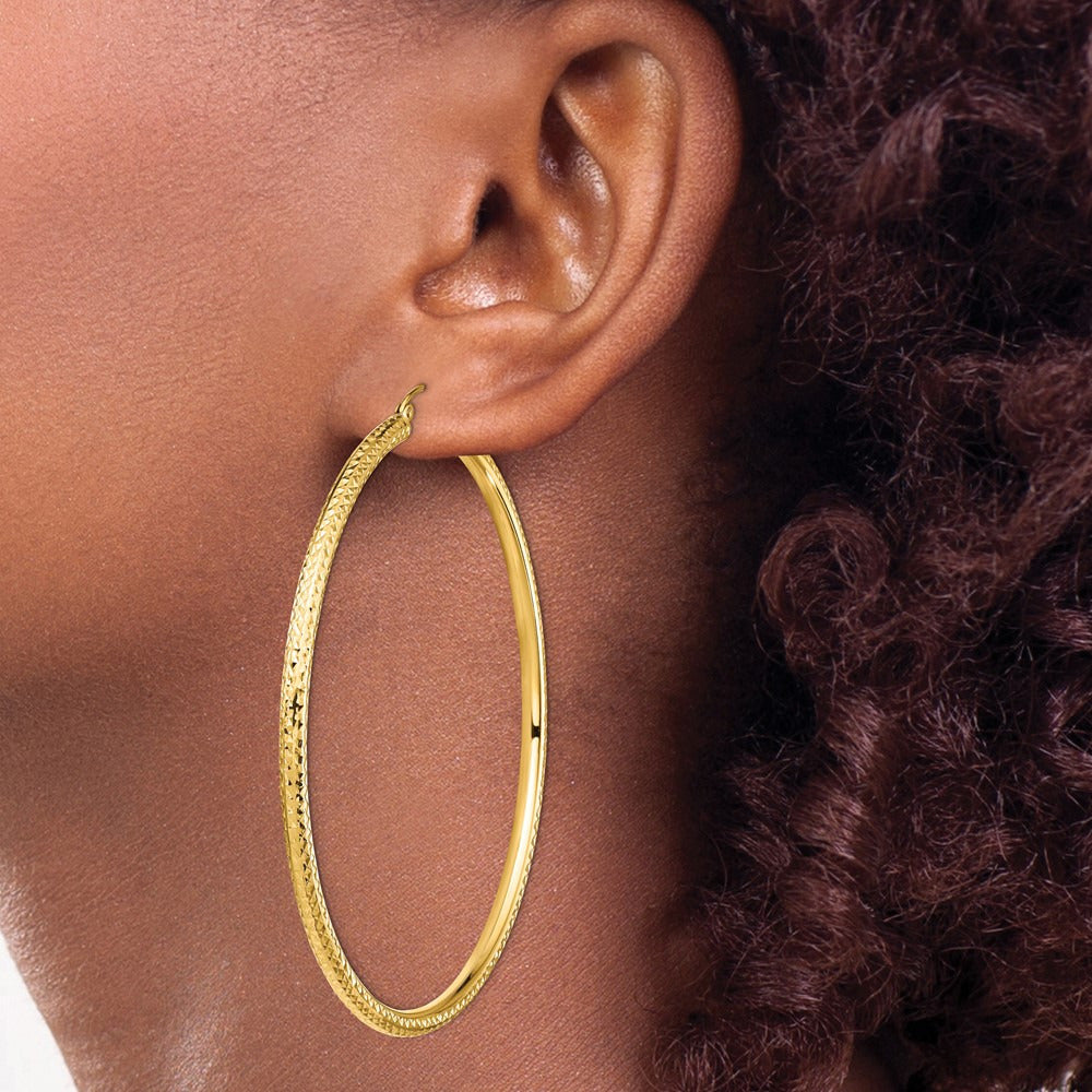 Lightweight Diamond-cut Hoop Earrings — 14K Yellow Gold