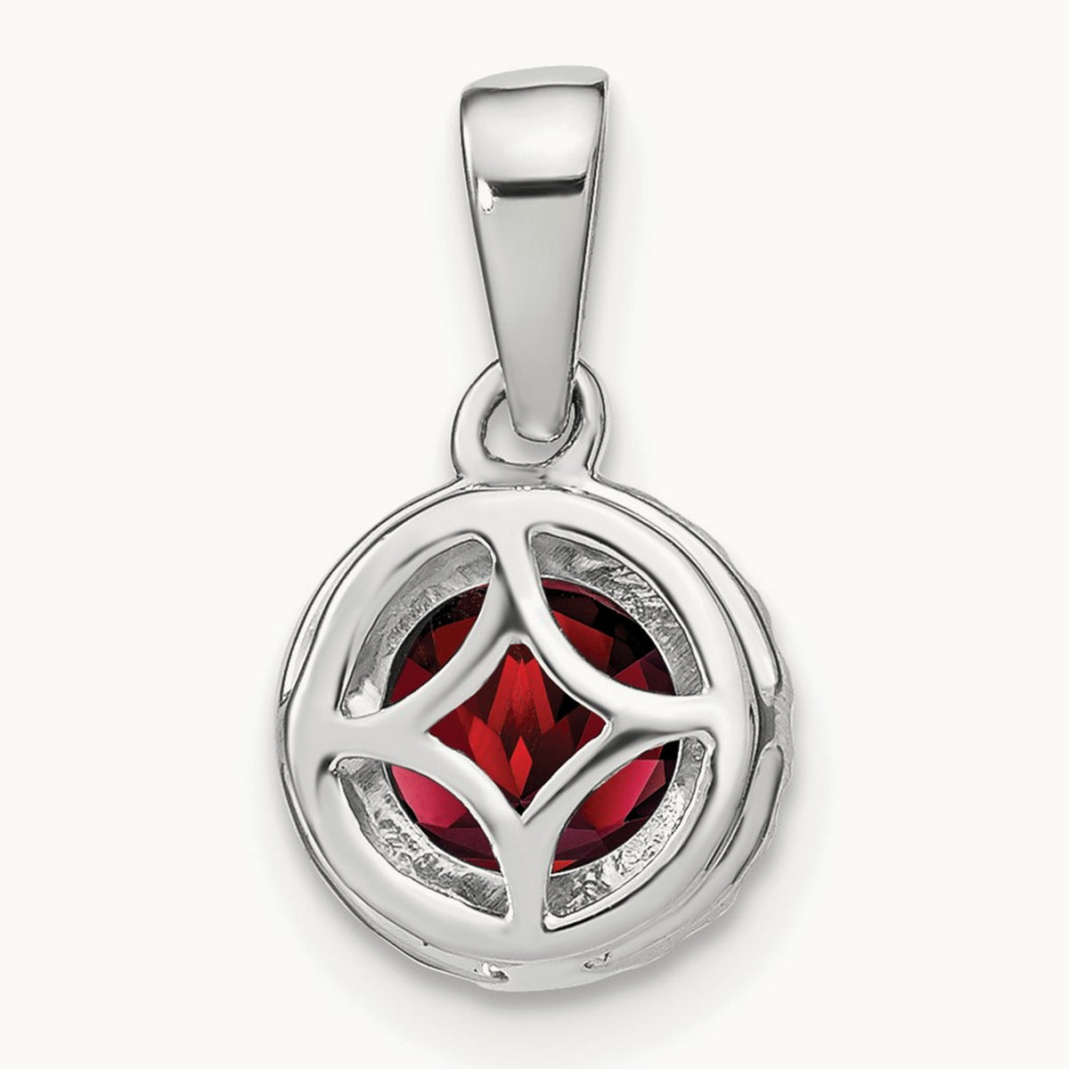 Garnet and Diamond Halo Pendant, 14K White Gold