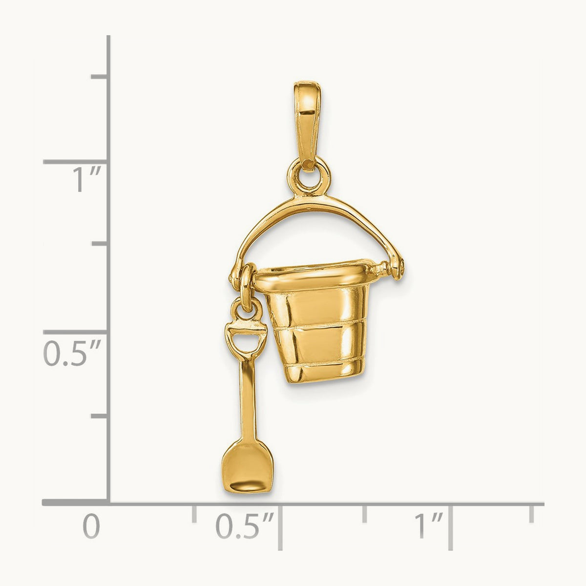 Polished 3-D Moveable Pail and Shovel Pendant, 14K