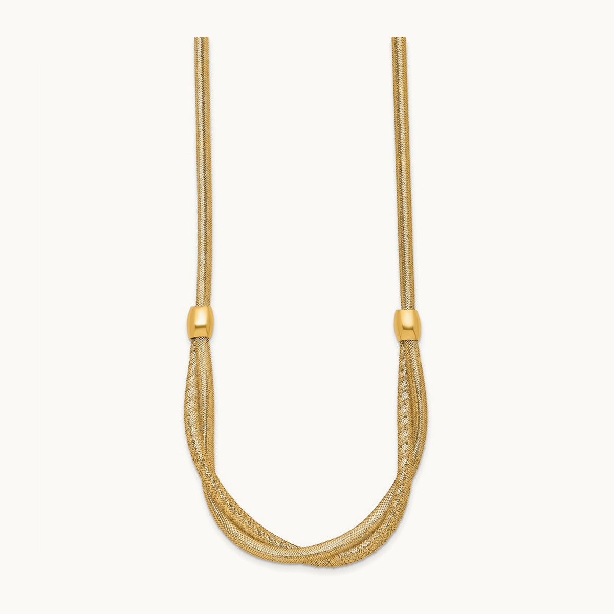 Polished 18in Twisted with Beads Flexible Mesh Necklace, 14K
