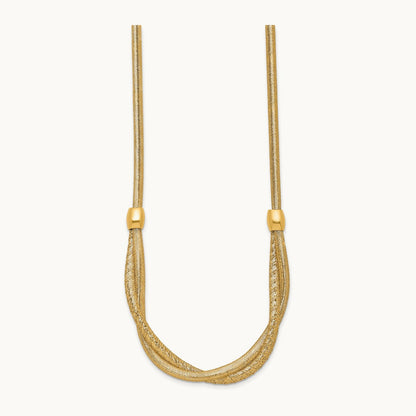 Polished 18in Twisted with Beads Flexible Mesh Necklace, 14K