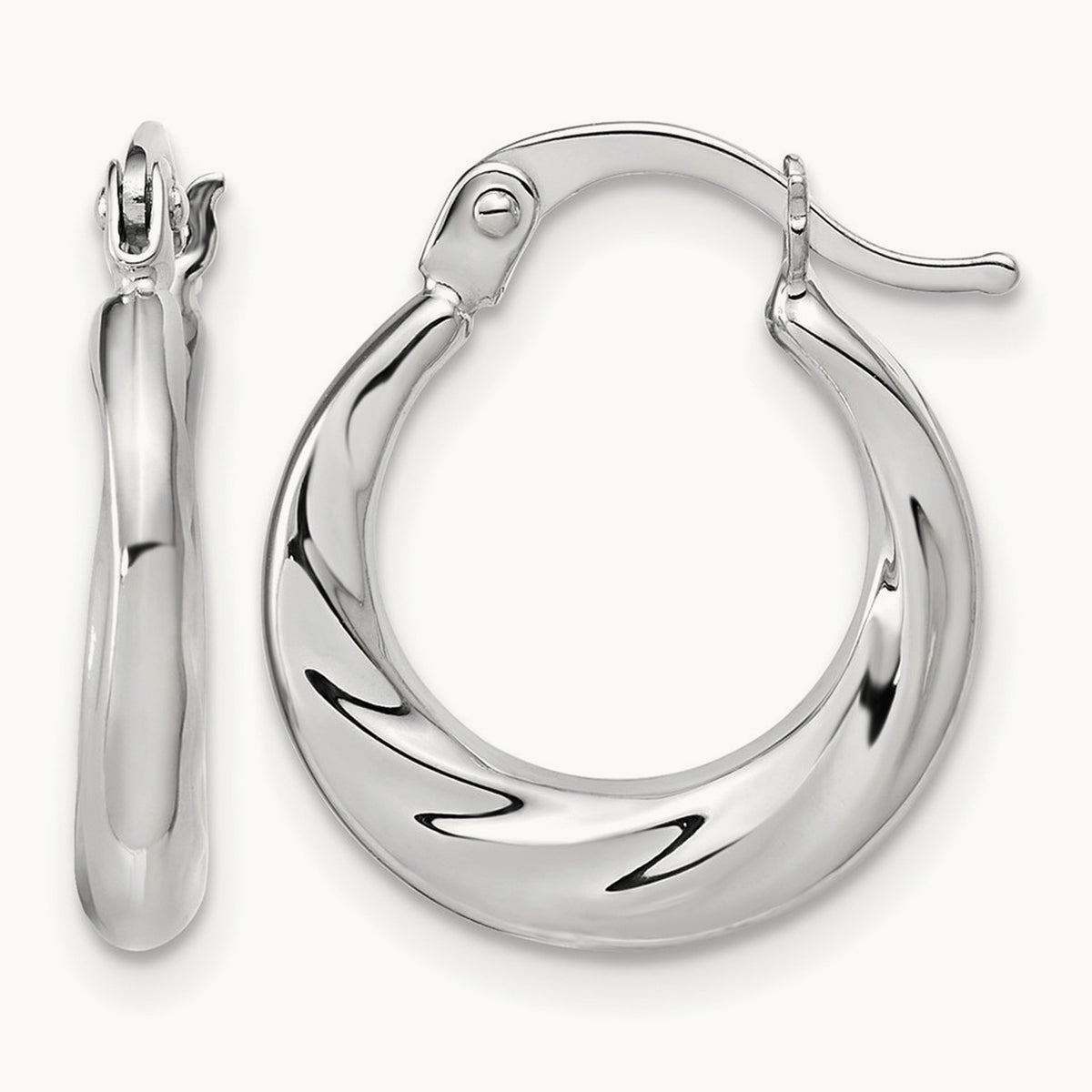 Polished and Grooved Hoop Earrings, 10K White Gold — Leslie's