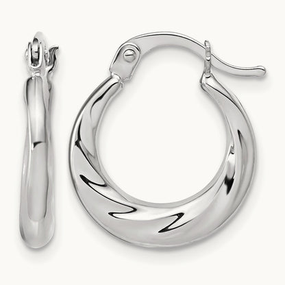 Polished and Grooved Hoop Earrings, 10K White Gold — Leslie's