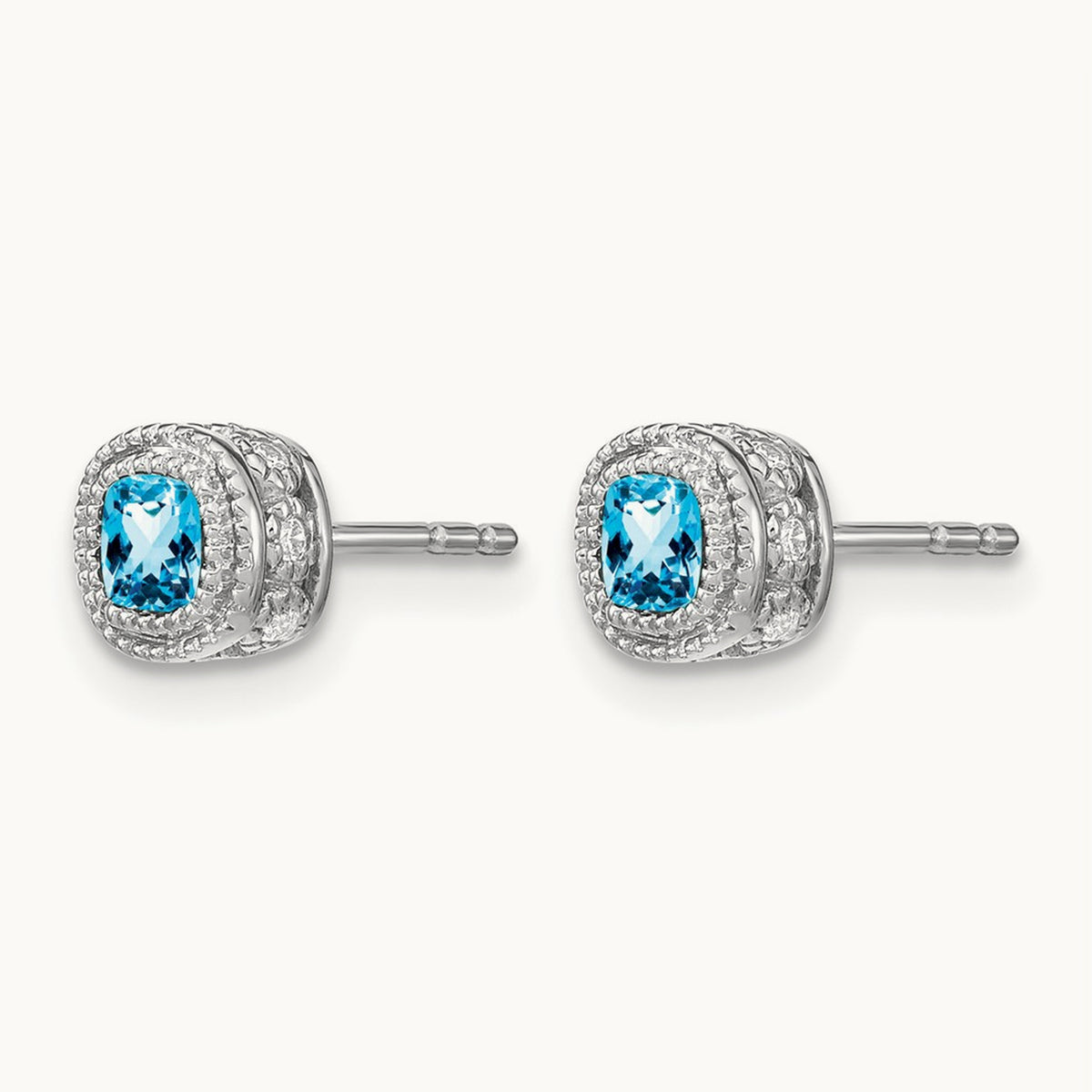 Cushion Blue Topaz and Diamond Earrings — photo set