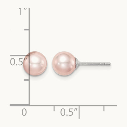 SS Madi K Rhod-plated 6- Pink Round FWC Pearl Stud Earrings, 7mm