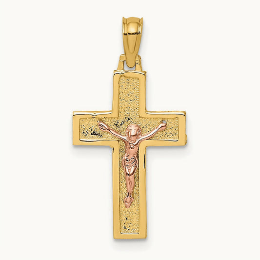 Latin Crucifix Charm, 14K Two-tone