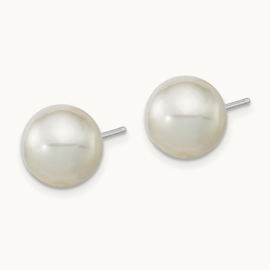 10- Round White Saltwater South Sea Pearl Earrings, 11mm, 14K White Gold