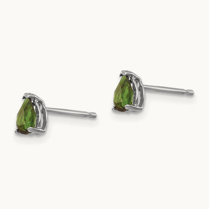 Green Tourmaline Earrings, 14K White Gold
